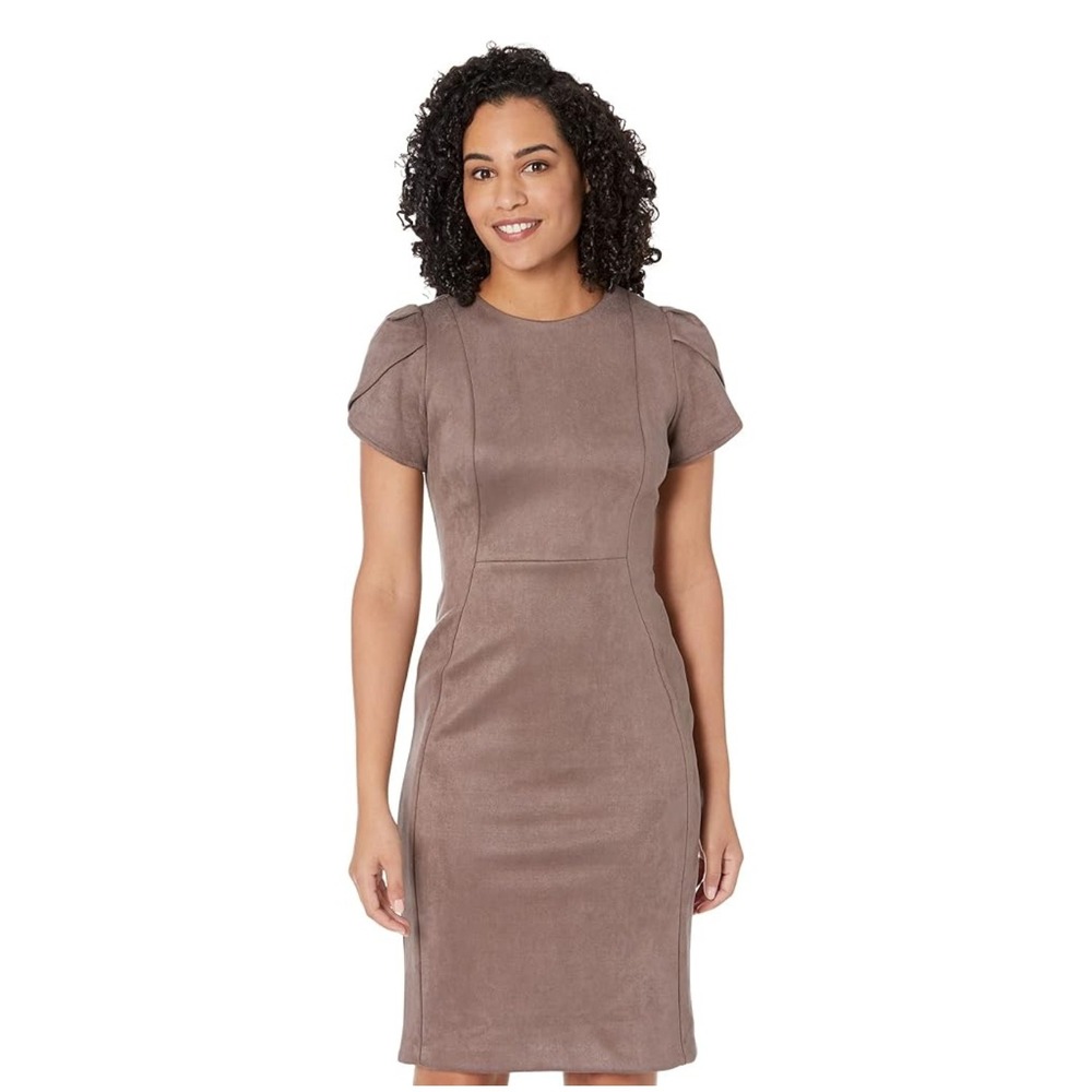 Calvin‎ Klein Tulip Faux Suede Sheath Dress Cap Sleeve - Picture 2 of 7